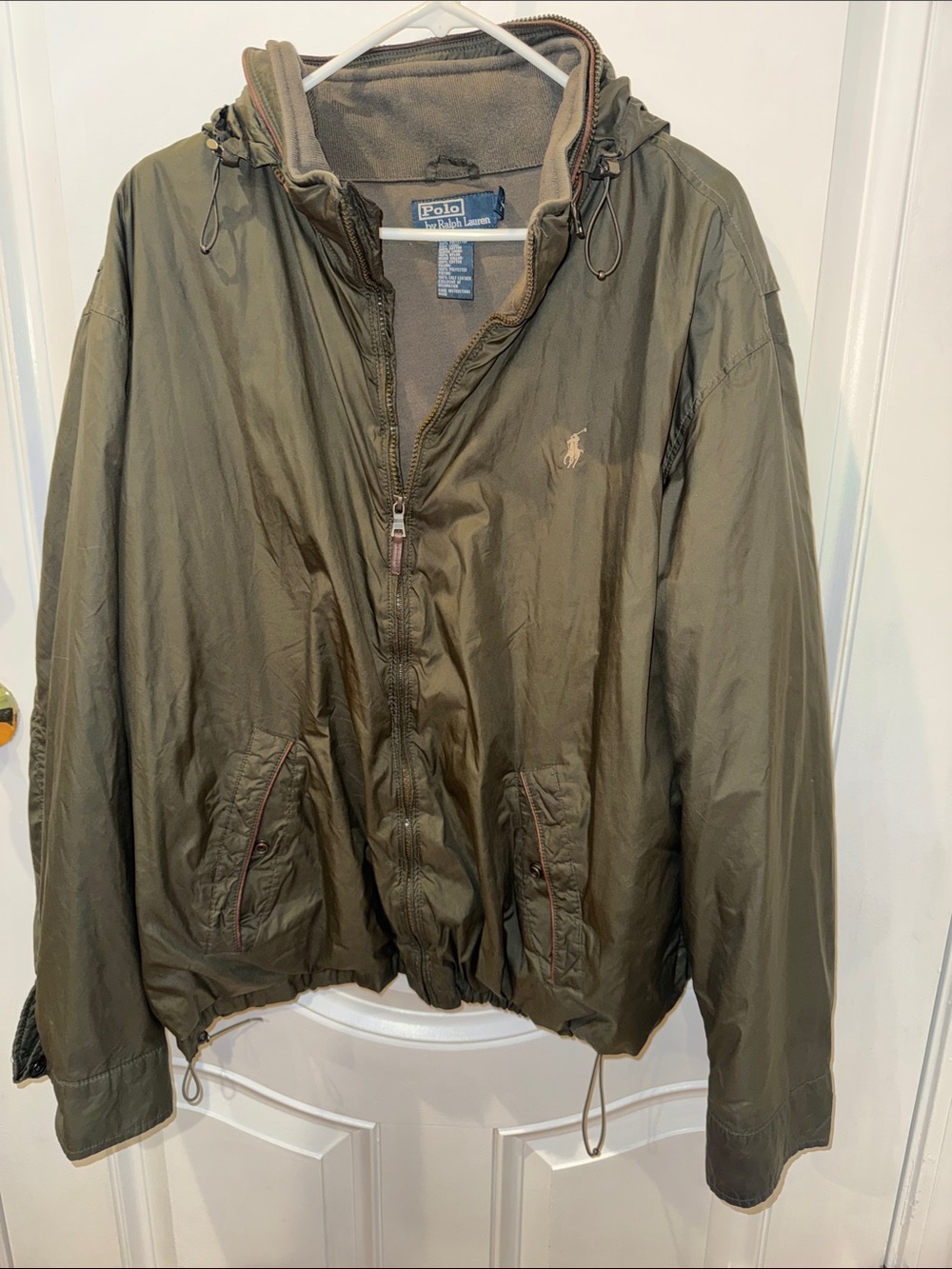 Polo Ralph Lauren Hooded Jacket XXL Olive Green Full Zip Windbreaker Coat Mens